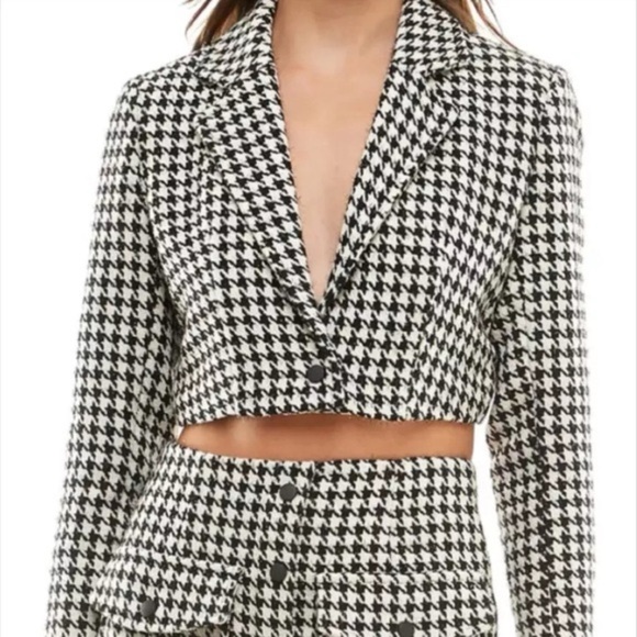 WAYF X Jourdan Sloane As If Houndstooth Crop Blazer Houndstooth Size Small - Picture 1 of 14